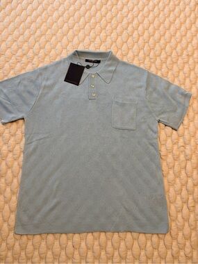 Louis Vuitton Pale Blue Knit Polo with Chest Pocket